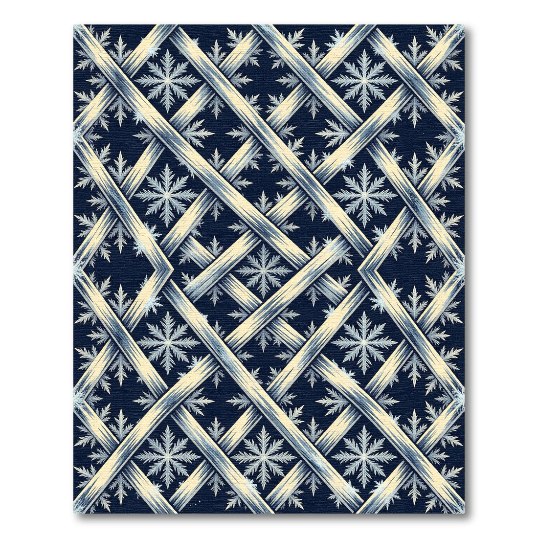 Navy Blue Geometric Lattice Snowflake Rug
