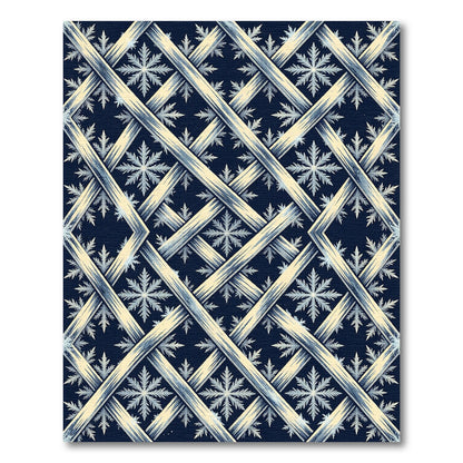 Navy Blue Geometric Lattice Snowflake Rug