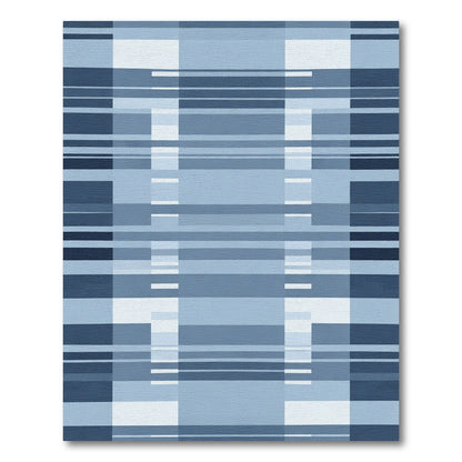 Modern Blue Striped Geometric Rug