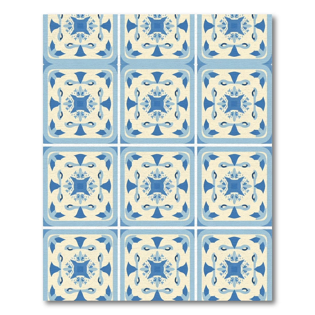 Cerulean Blue Floral Square Medallion Rug