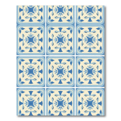 Cerulean Blue Floral Square Medallion Rug