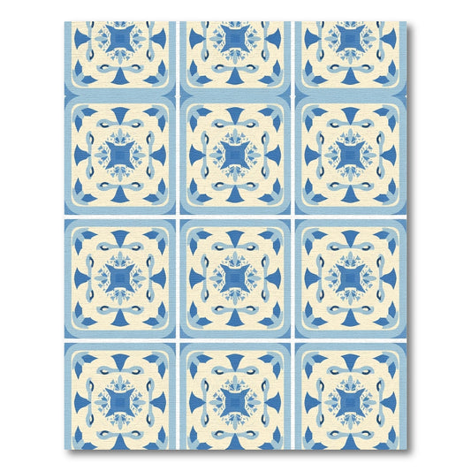 Cerulean Blue Floral Square Medallion Rug