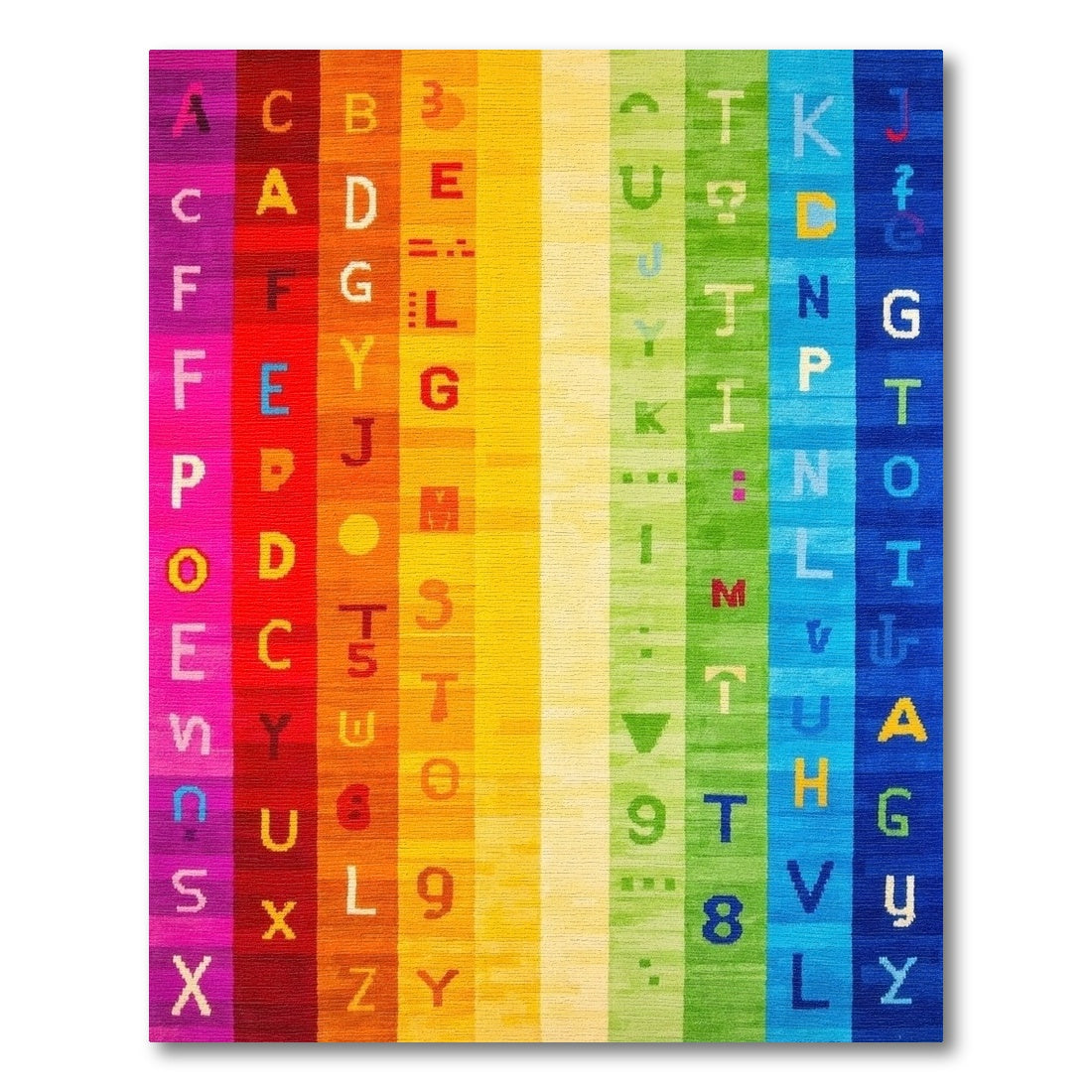 Vibrant Rainbow Alphabet Stripes Rug