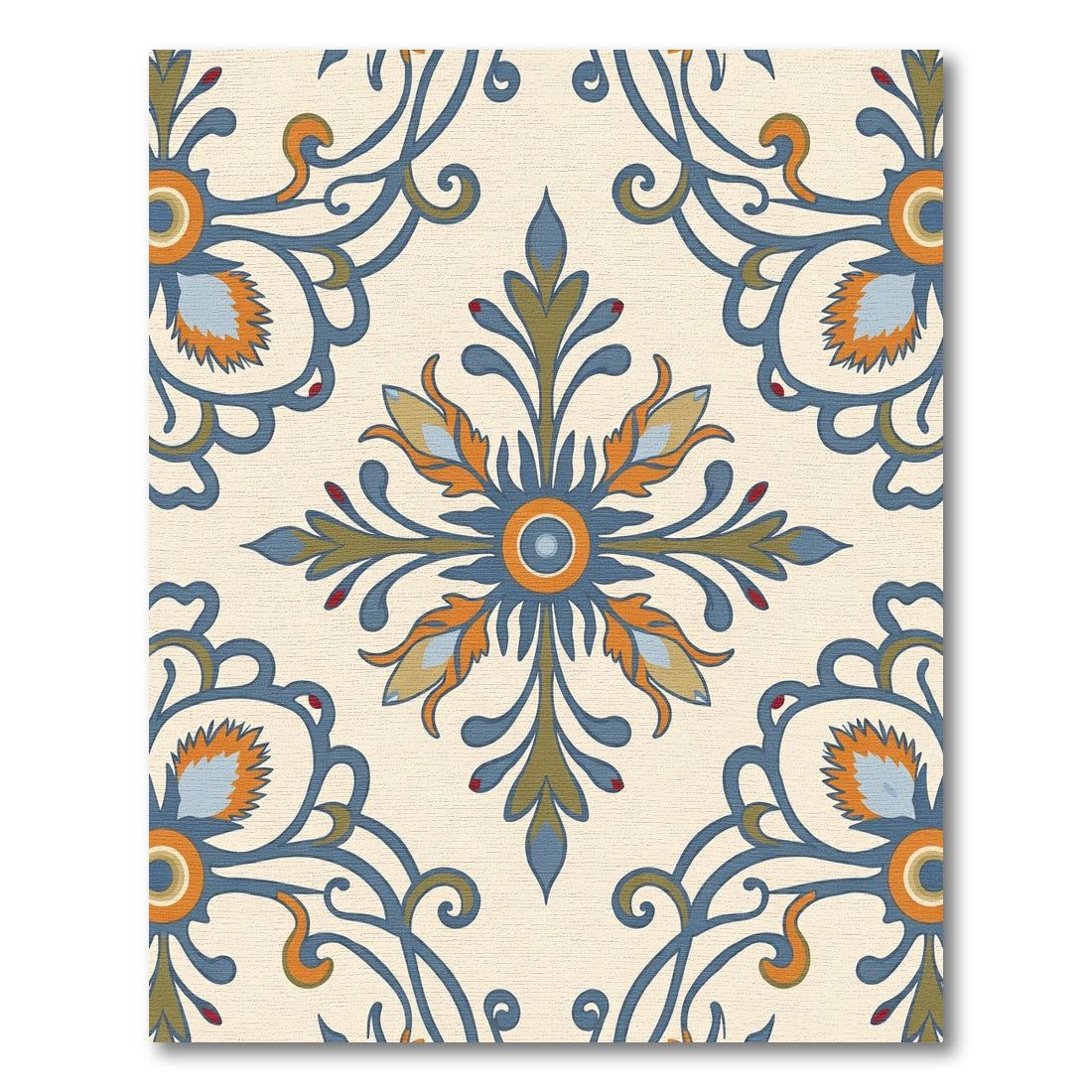 Classic Blue Orange Floral Medallion Rug