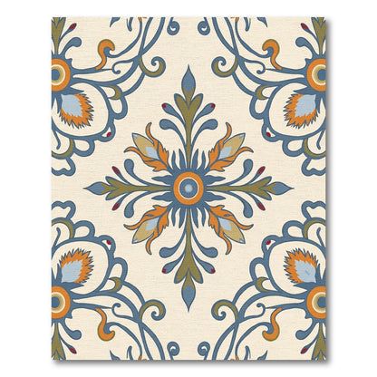 Classic Blue Orange Floral Medallion Rug