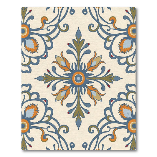 Classic Blue Orange Floral Medallion Rug
