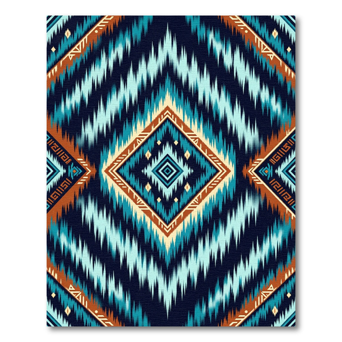 Teal Blue Geometric Ikat Diamond Rug