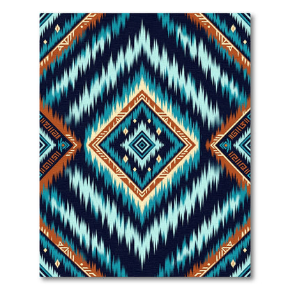 Teal Blue Geometric Ikat Diamond Rug