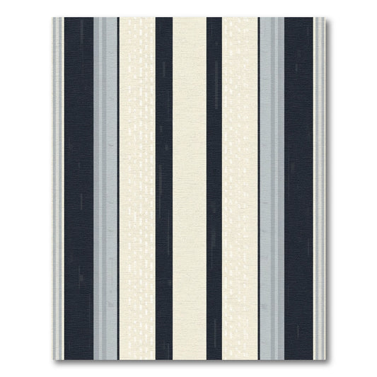 Modern Navy Cream Striped Rug