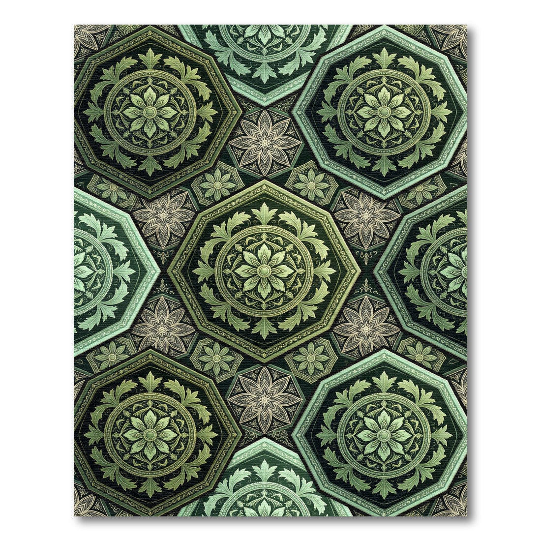 Emerald Green Octagon Floral Mosaic Rug