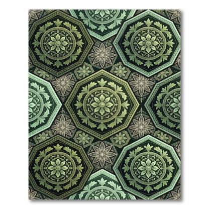 Emerald Green Octagon Floral Mosaic Rug