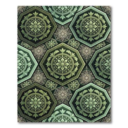 Emerald Green Octagon Floral Mosaic Rug