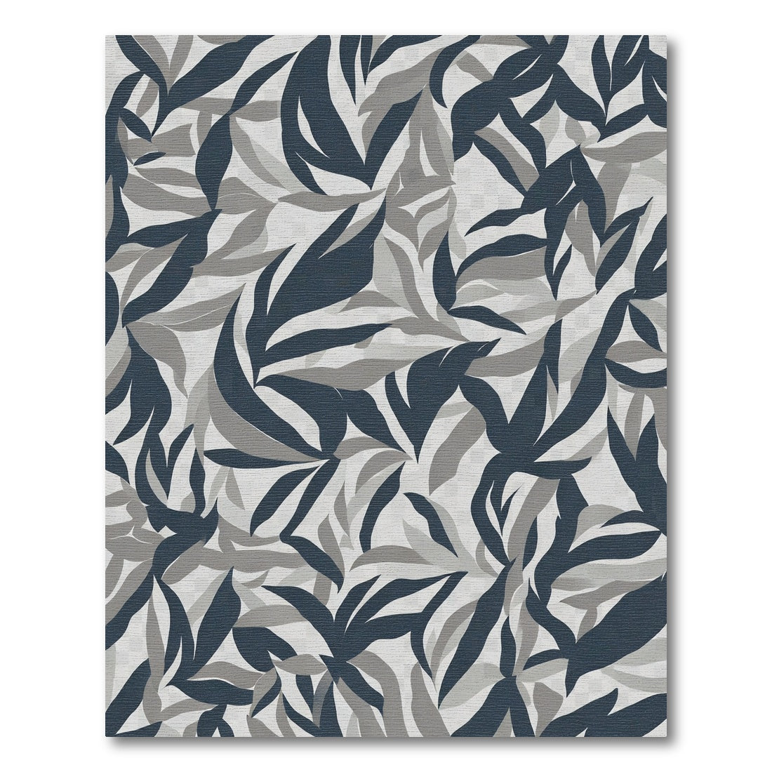 Navy Gray Leafy Abstract Cover Rug
