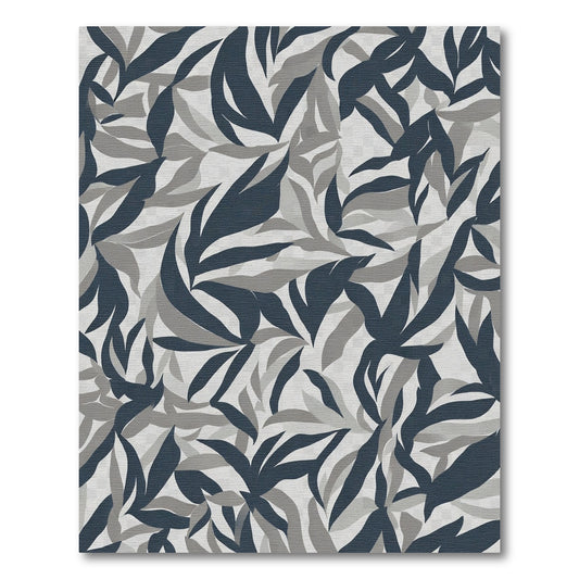 Navy Gray Leafy Abstract Cover Rug