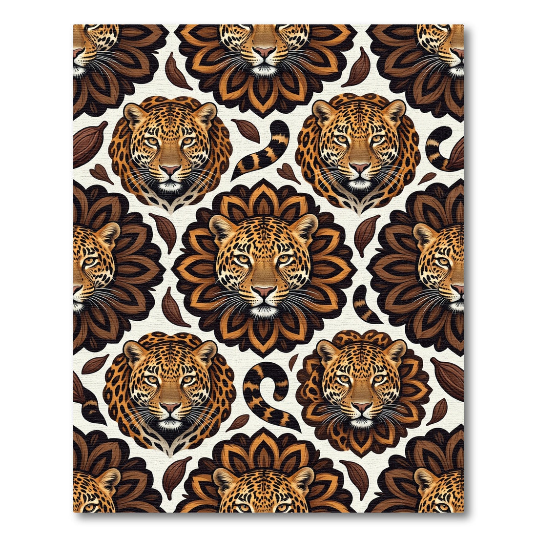 Earthy Leopard Face Floral Medallion Rug