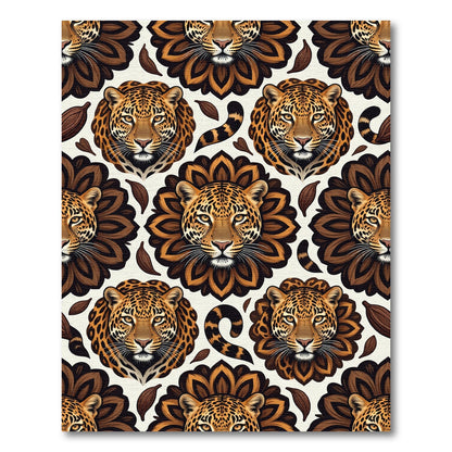 Earthy Leopard Face Floral Medallion Rug