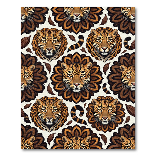 Earthy Leopard Face Floral Medallion Rug