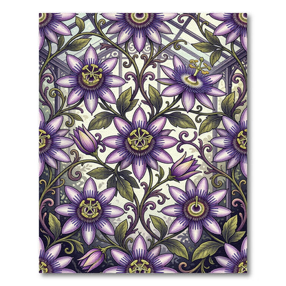 Botanical Passion Flower Greenhouse Illustration Rug