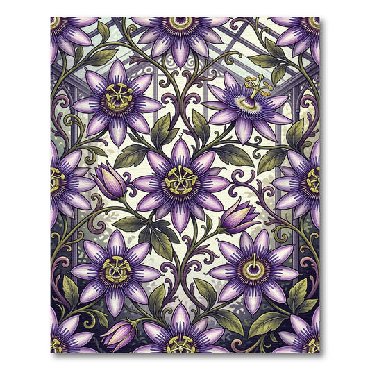 Botanical Passion Flower Greenhouse Illustration Rug