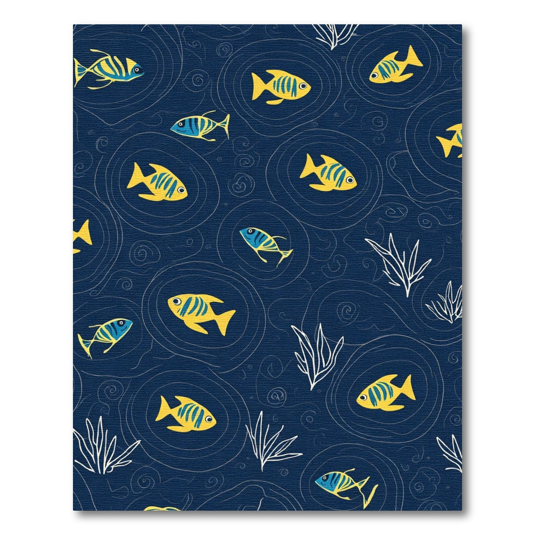 Yellow Blue Fish Aquatic Scene Rug