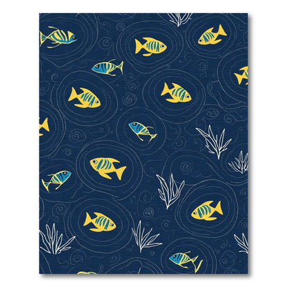 Yellow Blue Fish Aquatic Scene Rug