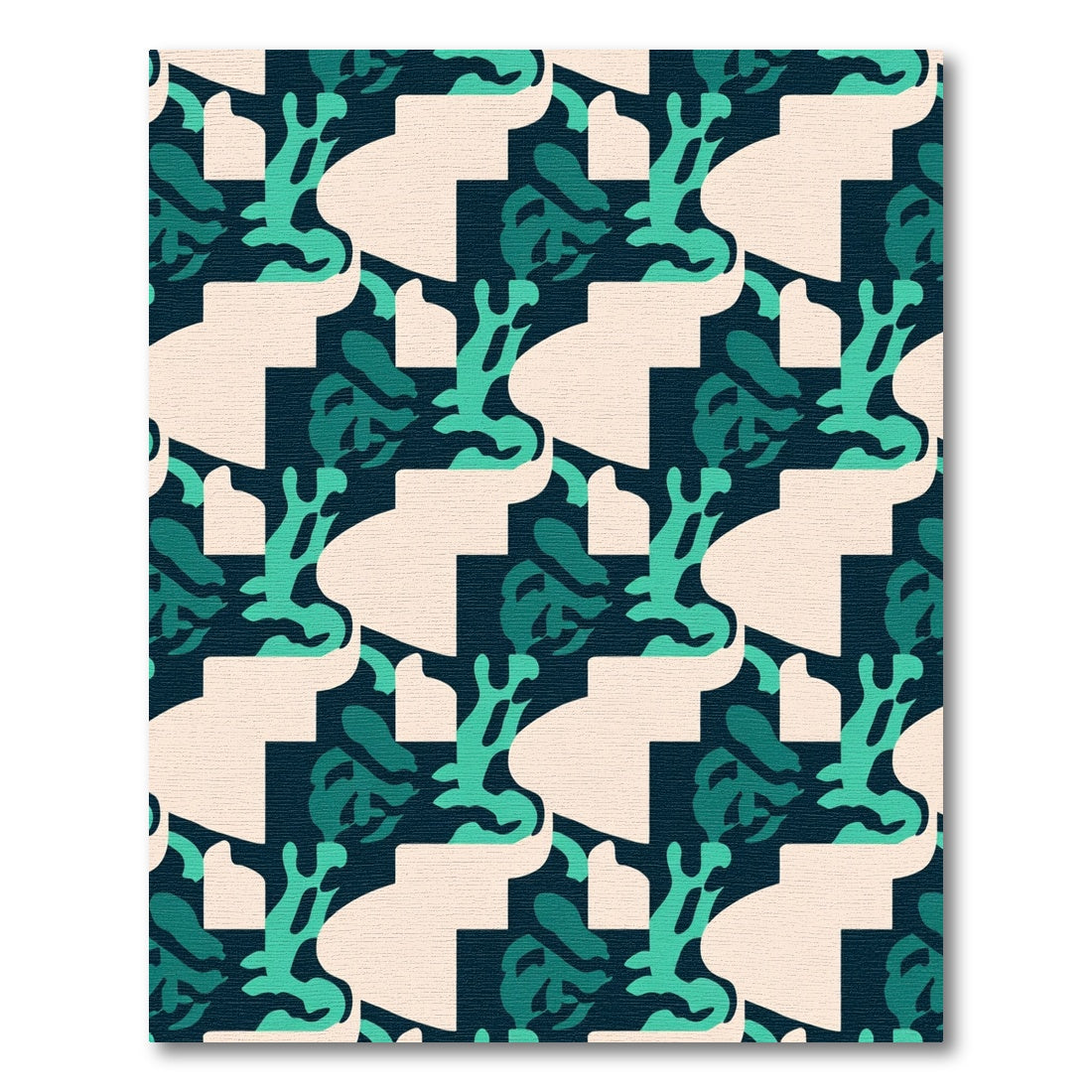 Deep Teal Abstract Organic Shapes Rug