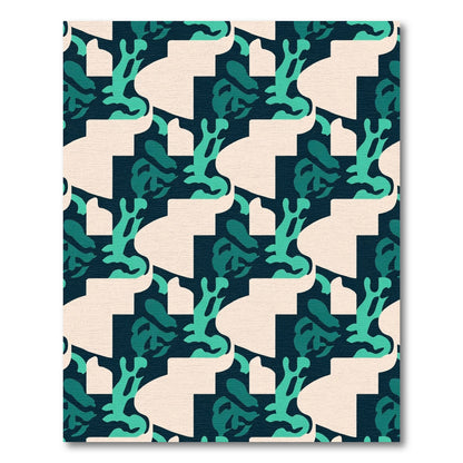 Deep Teal Abstract Organic Shapes Rug