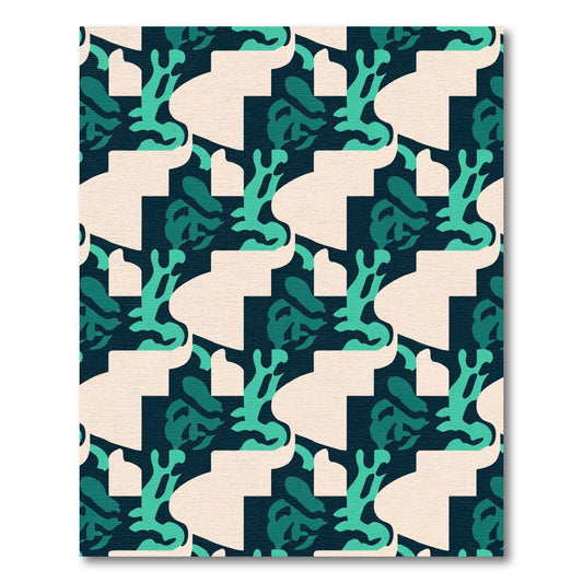 Deep Teal Abstract Organic Shapes Rug