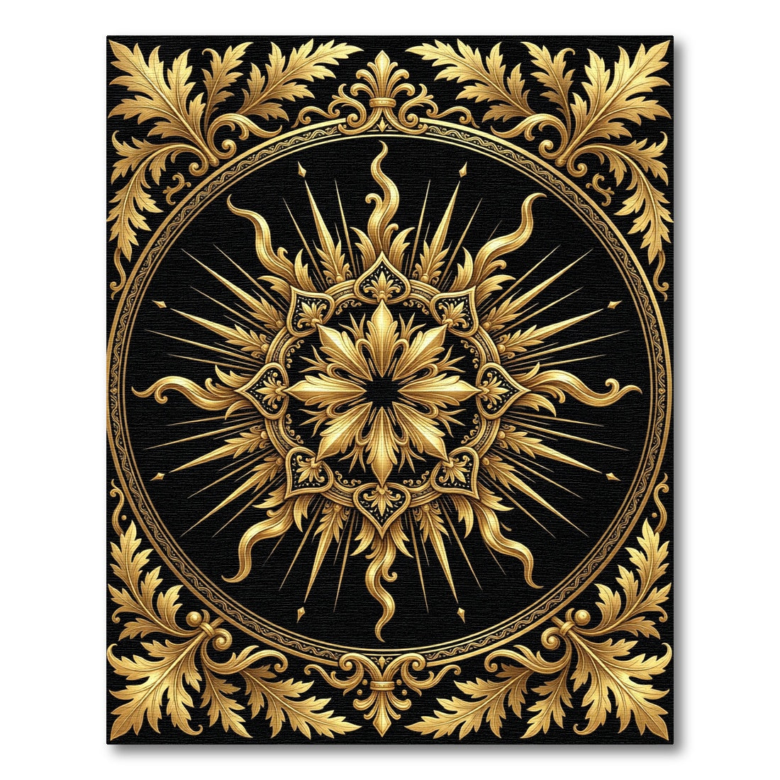 Ornamental Gold Baroque Sunburst Medallion Rug