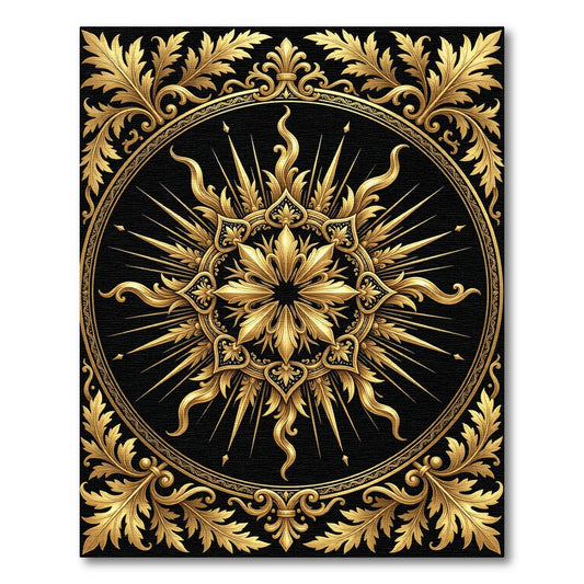 Ornamental Gold Baroque Sunburst Medallion Rug