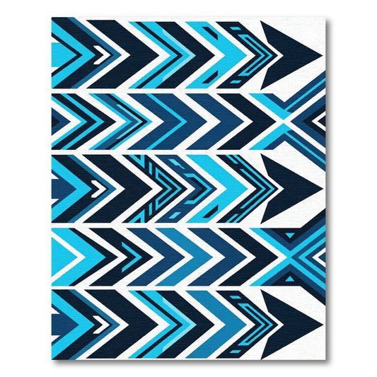 Dynamic Blue Chevron Geometric Arrow Composition Rug