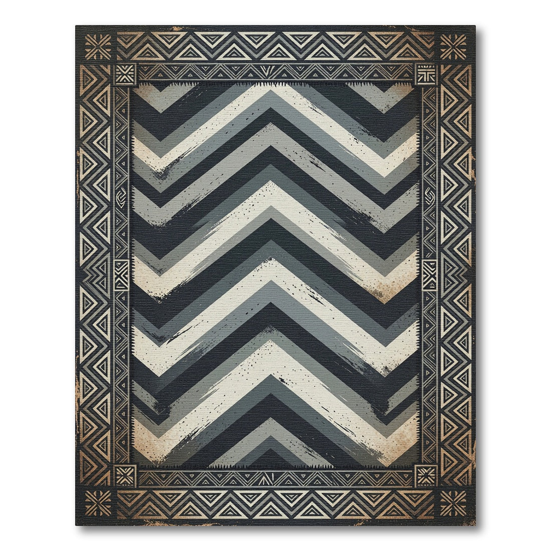 Monochromatic Gray Zigzag Geometric Chevron Rug