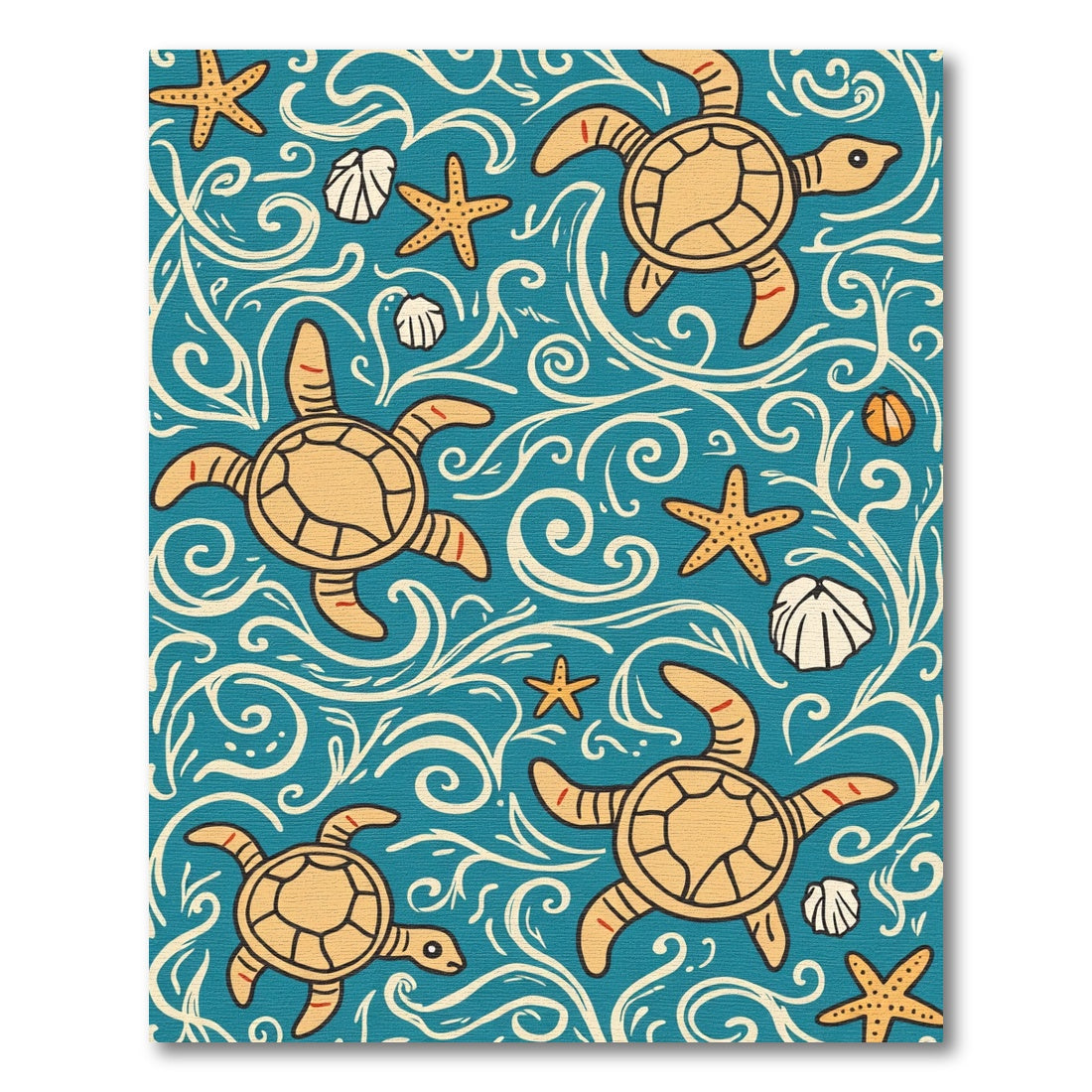 Aqua Turtle Swirl Starfish Shell Mix Rug