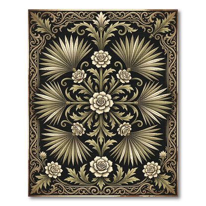 Elegant Black and Gold Palm Floral Rug