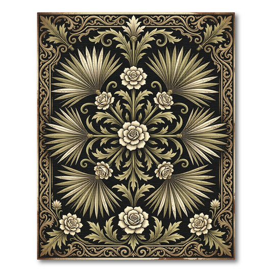 Elegant Black and Gold Palm Floral Rug