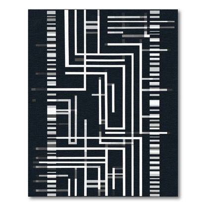 Monochrome Rectilinear Line Art Rug