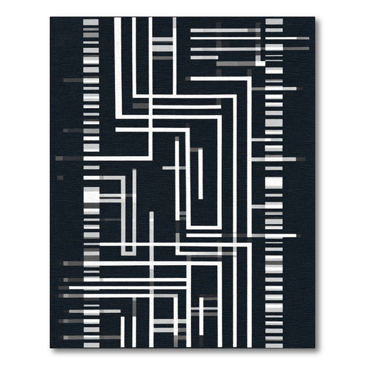 Monochrome Rectilinear Line Art Rug