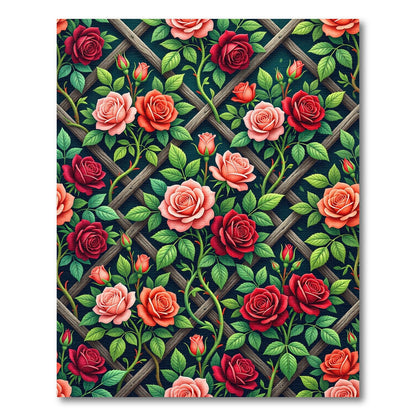 Romantic Crimson and Blush Rose Trellis Rug
