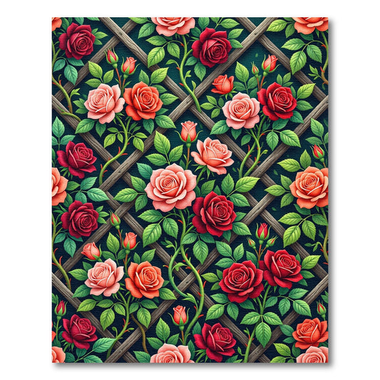 Romantic Crimson and Blush Rose Trellis Rug