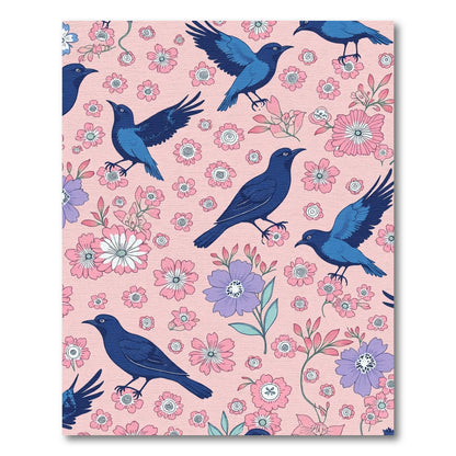 Whimsical Blue Birds Pink Floral Garden Rug