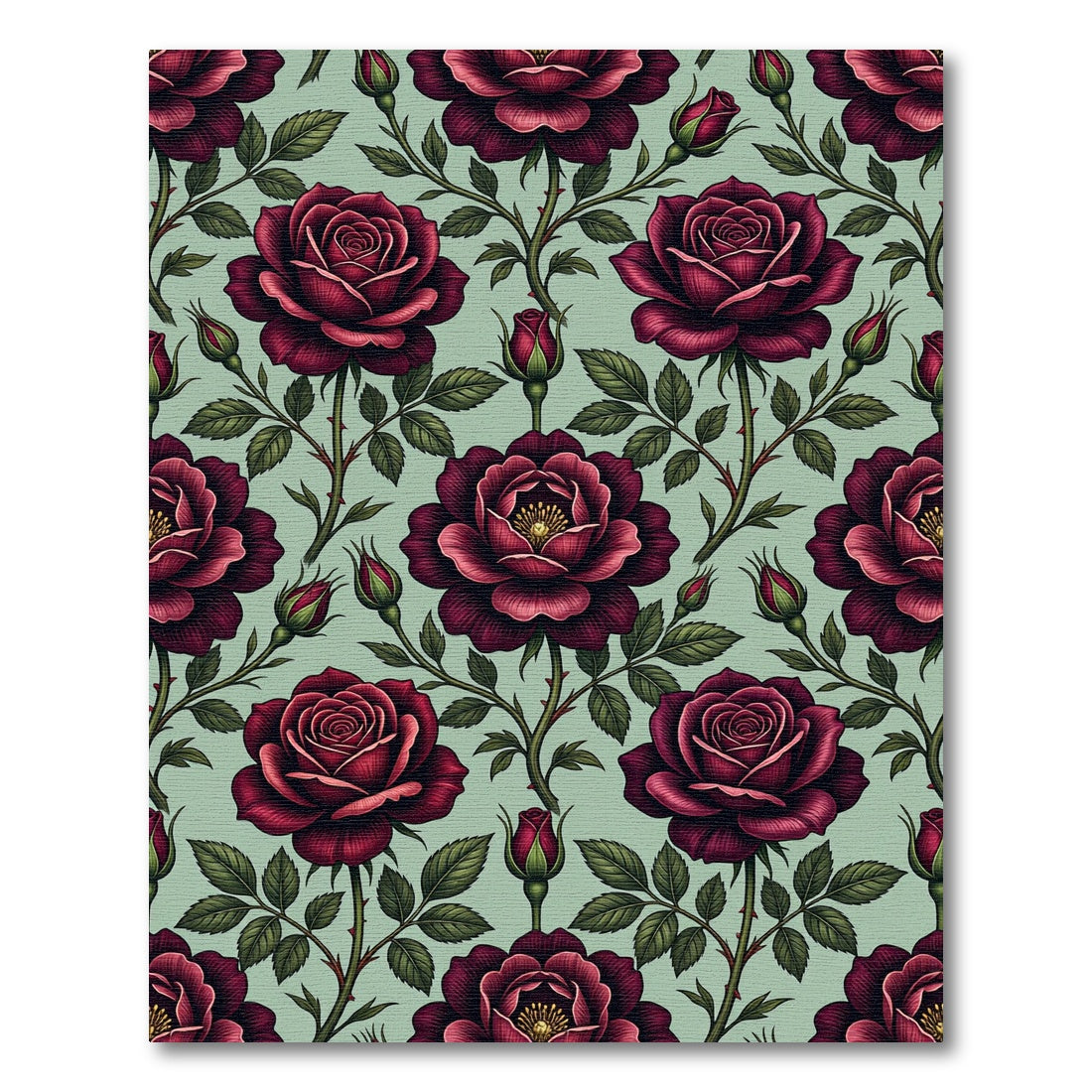 Vintage Burgundy Rose Botanical Garden Rug