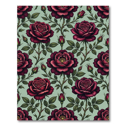 Vintage Burgundy Rose Botanical Garden Rug