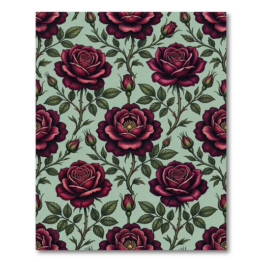 Vintage Burgundy Rose Botanical Garden Rug