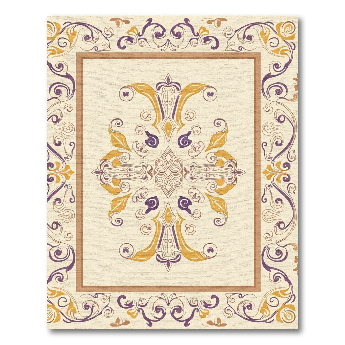 Ornate Violet Gold Scrollwork Harmony Rug