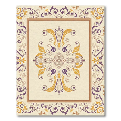 Ornate Violet Gold Scrollwork Harmony Rug