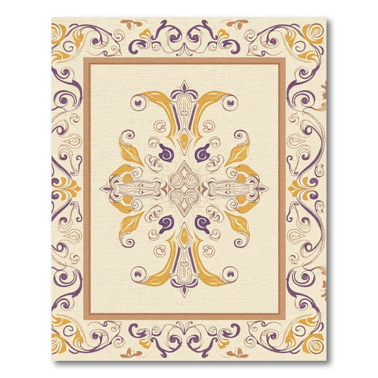 Ornate Violet Gold Scrollwork Harmony Rug