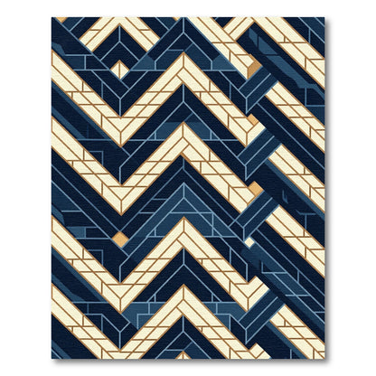 Navy Geometric Chevron Interlocking Abstract Area Rug