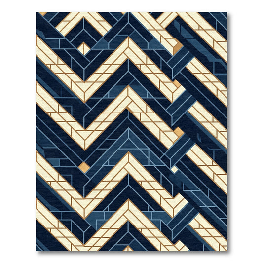 Navy Geometric Chevron Interlocking Abstract Area Rug