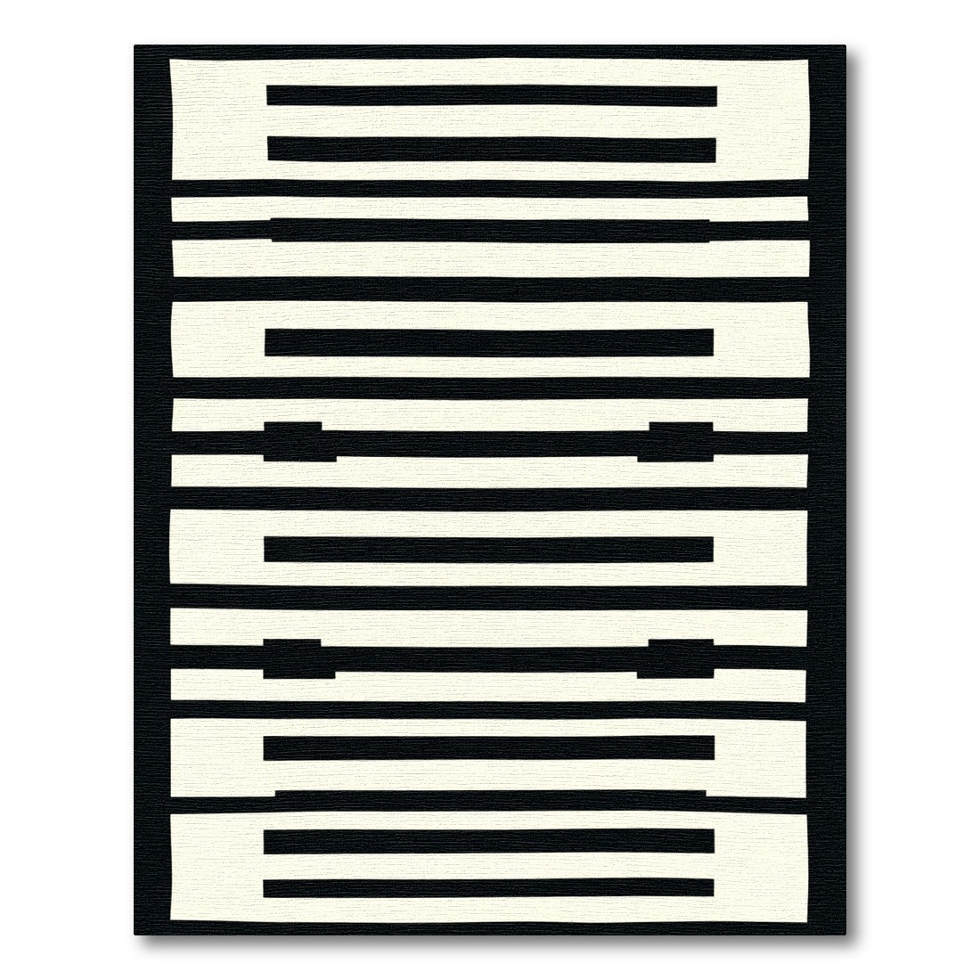 Bold Black Cream Geometric Stripe Rug