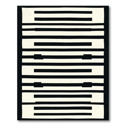 Bold Black Cream Geometric Stripe Rug